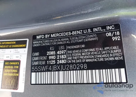 2018 Mercedes-Benz C 300 z USA, uszkodzony, nr VIN 55SWF4JBXJU280298